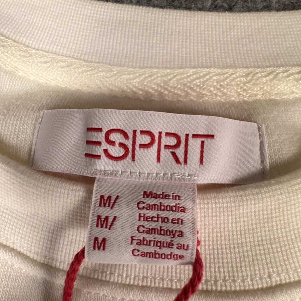Esprit Women's Logo Fleece Crewneck Sweatshirt Cream Viral 80's Costco Med NEW - Picture 6 of 6